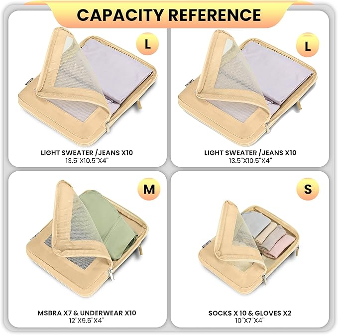 Small Compression Packing Cubes 4-Piece Set - Space Saving Travel Organizer Bags for Carry-On Luggage, Compressible Mesh Packing Cubes for Travel Women Ultralight