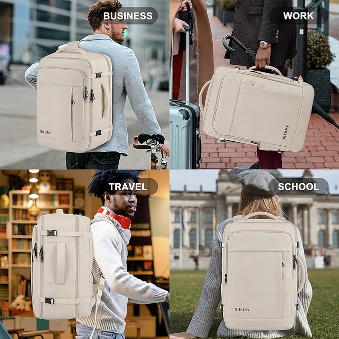 Travel Backpack, Extra Large 50L Expandable Backpack for Men Women, Carry On Backpack For Airplanes, Travel Essentials Luggage Suitcase Daypack Travel Gift Weekender Bag, Beige