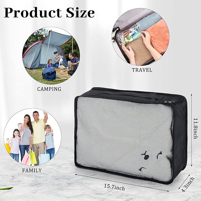 Tudomro 12 Pcs Large Packing Cubes Luggage Organizers for Suitcase Mesh Travel Organizer Bags Travel Packing Organizers for Traveling Camping Hiking