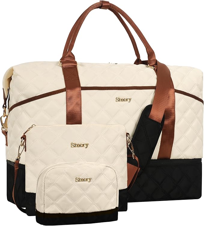 Weekender Bag, Large Travel Duffel Bag for Women, Carry on Overnight Bag with Shoe Compartment and Toiletry Bags