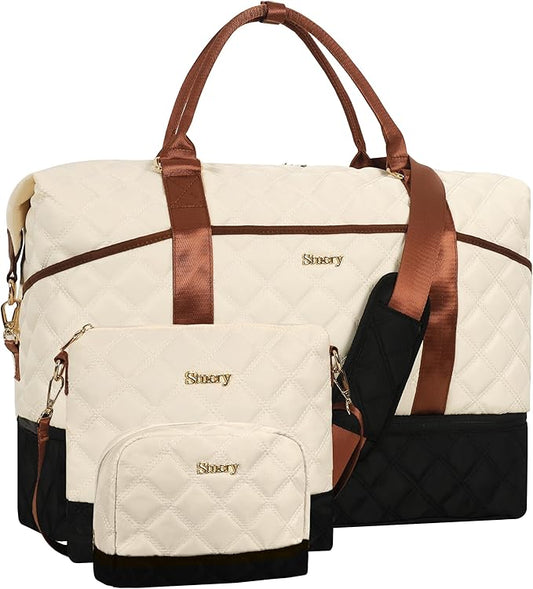 Weekender Bag, Large Travel Duffel Bag for Women, Carry on Overnight Bag with Shoe Compartment and Toiletry Bags