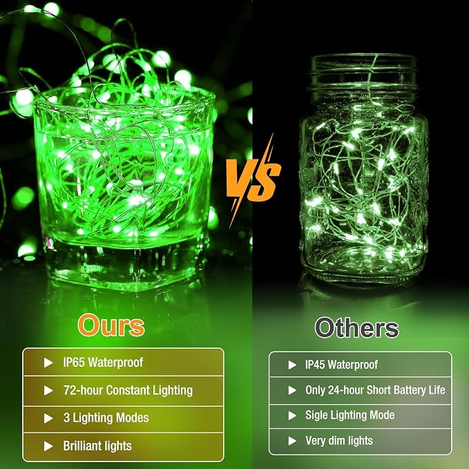 6 Pack Fairy Lights Battery Operated - 7ft 20 Led Twinkle Lights 3 Modes, Bulk Mini St. Patrick's Day Decorations String Lights Waterproof for Mason Jars Vases DIY Party Wedding Christmas - Green