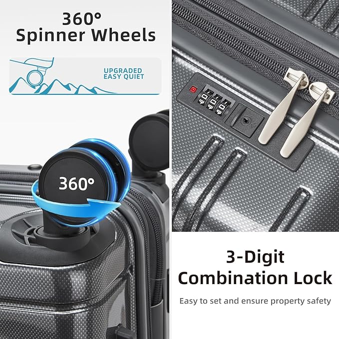 LARVENDER Luggage Sets 5 Piece Hardside Expandable Suitcase with Wheels Lock,PC+ABS Hardside Lightweight Rolling Suitcase for Women and Men,Space Grey