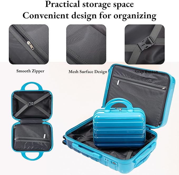 Gradient Blue-Navy Blue Luggage Set 14" & 20" - 2 Piece PC Spinner Wheel Suitcases with Combination Lock, Lightweight Carry On for Business & Vacation