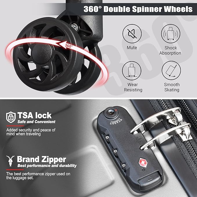 Zebra Luggage Sets 5 Piece, Lightweight Hardside Business Travel Suitcase Set with TSA Lock, Bonus Travel Backpack & Makeup Bag, 20/24/28 inch,Silver