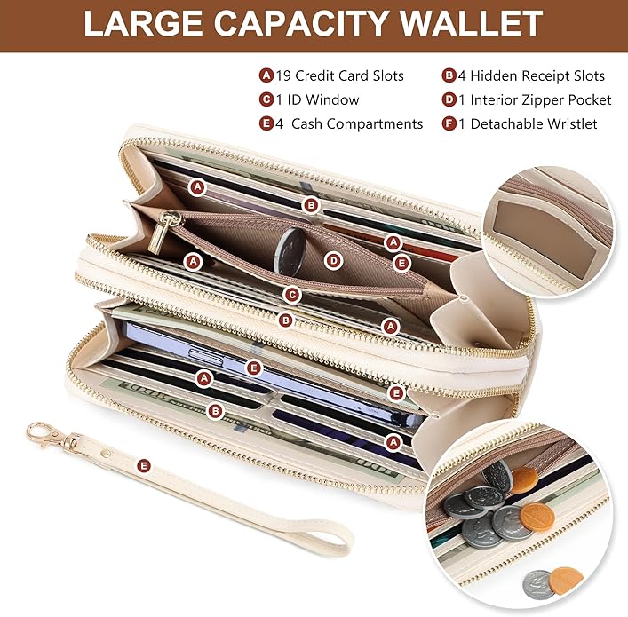 yiijay Womens Wallet RFID Blocking Large Capacity Vegan Leather Double Zip Wristlet Wallet Card Holder Travel Ladies Clutch
