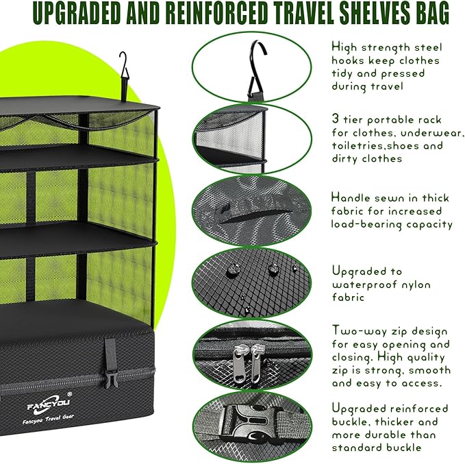 Compressible Packing Cubes Portable Hanging Closet Shelves 17"x12"x24" Extendable Travel Organizer Nylon Packing Bags for Suitcase