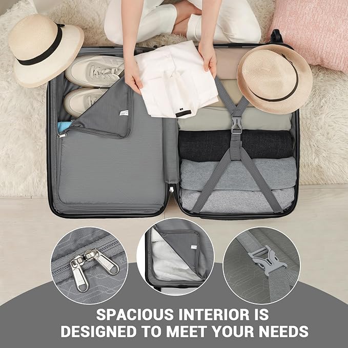 Kono 20-Inch Small Hardside Carry-on Suitcase with Spinner Wheels, Lightweight ABS+PC Rolling Cabin Suitcase for Airplane Travel (Grey, for 1-3 Days of Travel)