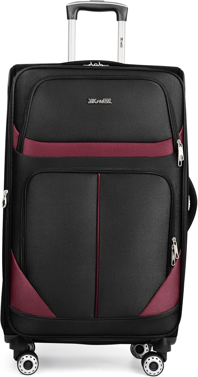 32'' Large Softside Suitcase,Expandable 15% Luggage,with Double Spinner Wheels and LOCK,Lightweight Travel Suitcase for Men/Women（Black-Burgundy,32in）