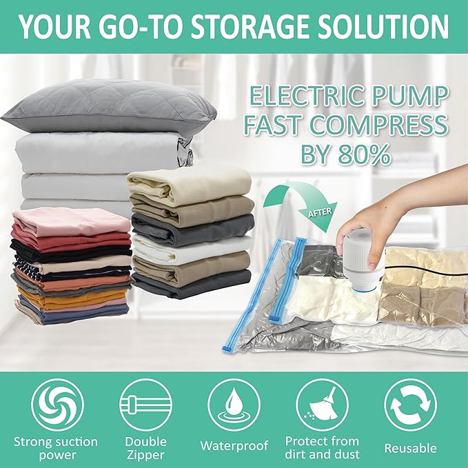 Cozy Essential Vacuum Storage Bags, Space Saver Bags，Compression for Comforters and Blankets, Pillow, Bedding, Sealer Clothes Storage, 20 ECombo