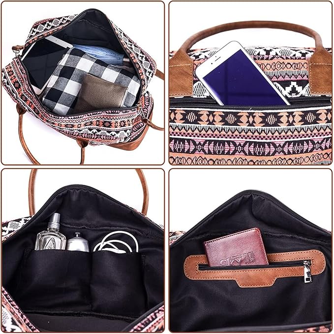 MyMealivos Canvas Weekender Bag, Overnight Travel Carry On Duffel Tote with Shoe Pouch (multi)