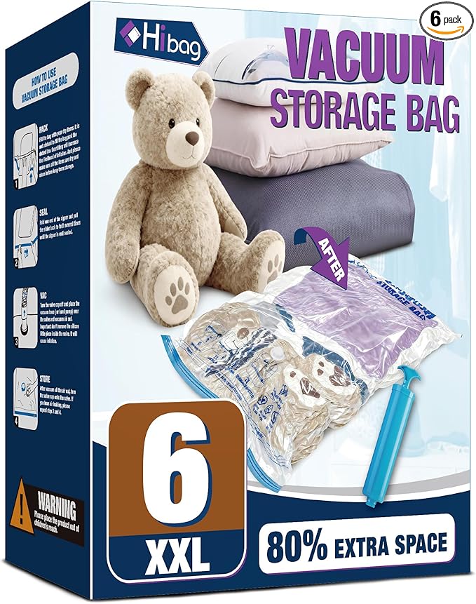 XXL Jumbo 47''X35'' Vacuum Storage Space Bags Extra Large for Blanket Bedding Comforters with Hand Pump (6 Pack)