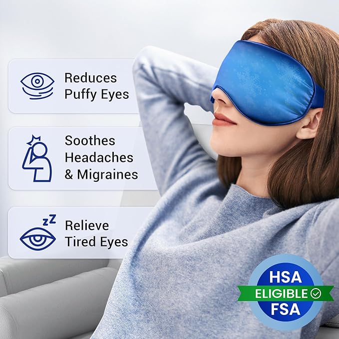 Hsa Store Eligible Items Fsa: Cold Compress for Migraines Headache Puffiness Dark Circles, Face Ice Pack for Sleep Puffy Eyes, Reusable Cooling Gel Eye Mask (Blue)