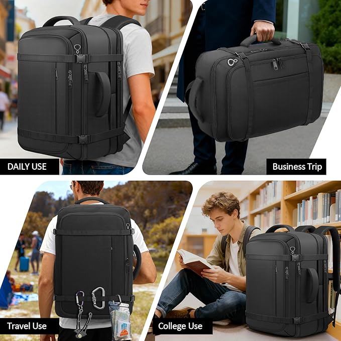 Roomy Carry On Backpack with LifetimeWarranty, Expandable Large Capacity Travel Backpack with USB Cable Port,Fits18.4" Laptop,Water Resistant Anti Theft Carry on Laptop Backpack,Flight Approve,Black