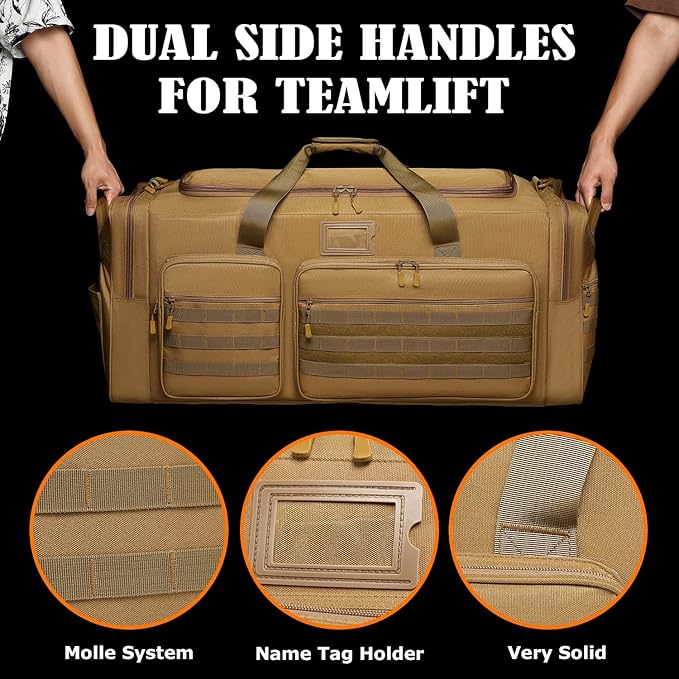 130L Extra Large Duffle Bag for Men, Heavy Duty Duffle Bag for Travel, Large Sports Gym Equipment Bag for Hockey Football Soccer Baseball Basketball & Team training, 130L, Brown