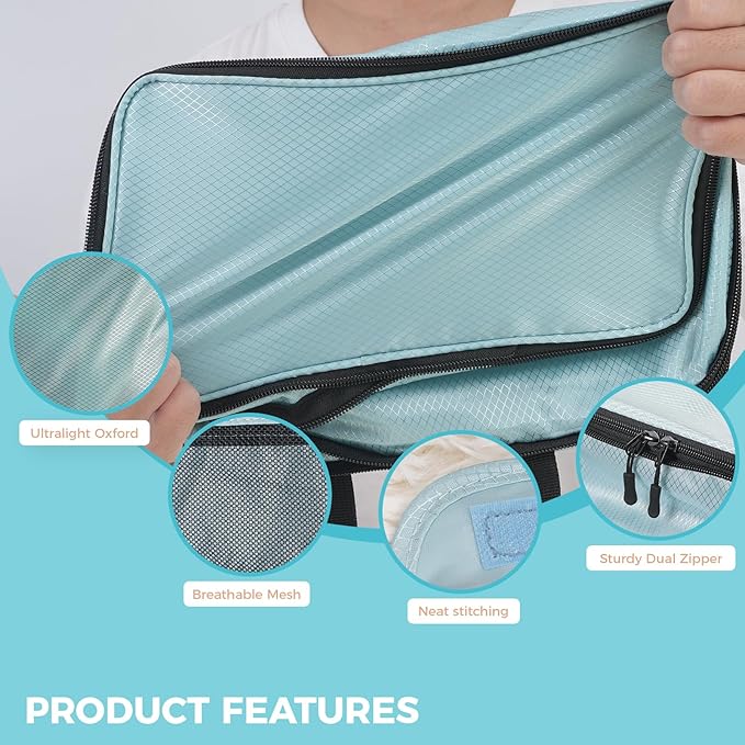 Compression Packing Cubes Set, Versatile 8pc Travel Essential Packing System- Lightweight Travel Organizers for Family & Business Travel, Space Save for Backpack, Duffel & Suitcase- Blue