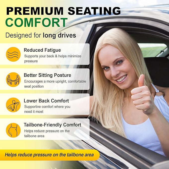 kingphenix 5-Piece Memory Foam Car Seat Cushion Set with Full Back Support Pillow, Comfort for Long Drives & Road Trips, Universal Automotive Comfort for Most Car, Van, Truck, SUV, Black