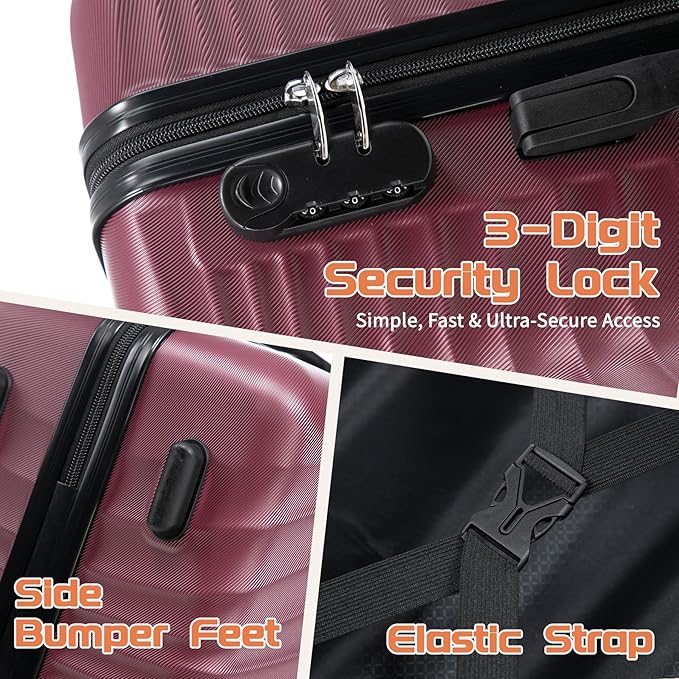 Luggage Sets 3 Piece, ABS Suitcase Set (20/24/28), Hardside luggage with Spinner Wheels, Travel Luggage, 14x8x9 Airline Approved Carry on, Lightweight Luggage with High-Security Lock