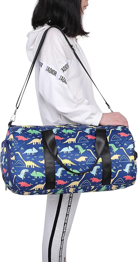 CAMTOP Kids Overnight Duffel Bag for Boys and Girls Carry-On Size Tote for Travel Gym Sport (Navy Dinosaur) 18.1"L* 9.1" H* 8.7"W
