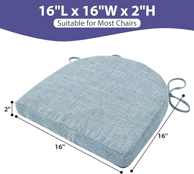 Chair Cushions for Dining Chairs with Ties and Removable Cover, Dining Kitchen Chair Pads with Non-Slip Bottom, High-Resilience Indoor Seat Cushions, 16'' x 16'' x 2'', Set of 4, Light Blue