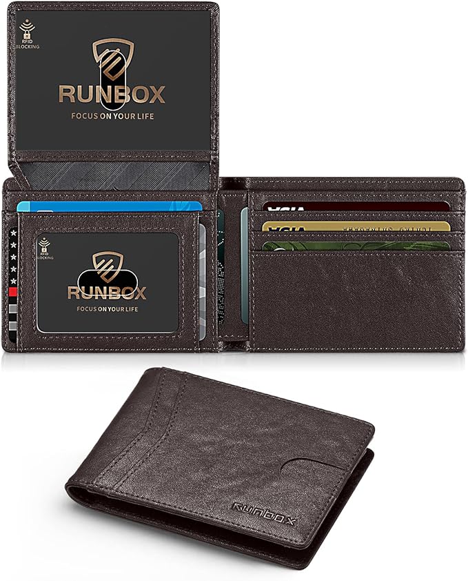 RUNBOX Wallet for Men Slim Rfid Leather 2 ID Window With Gift Box | Slim, Rfid, 2 ID Window, With Gift Box, Slim, Rfid