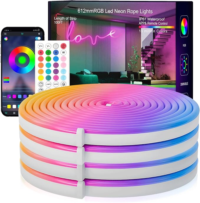 SILFU Neon Rope Lights, 40FT RGB LED Strip Lights | Waterproof IP67 LED Lights for Bedroom, DIY Design, Music Sync, 44Key Remote Control, Multiple Modes for Bedroom,Decoration