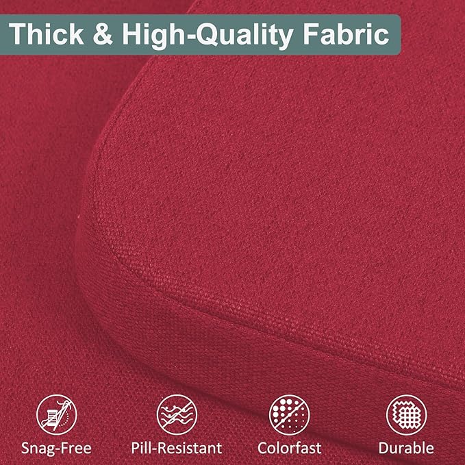 Shinnwa Dining Chair Cushions Set of 4, Patented Design Memory Foam Seat Cushions for Dining Chairs with Ties and Washable Cover, 4 Pack, 17" x 16" x 2", Burgundy