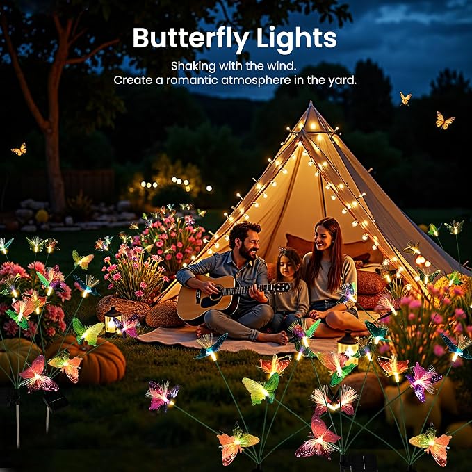Solar Garden Lights,6Pack Swaying Butterfly Lights Garden Decor | Warm White LED Solar Lights for Outside Yard,Lawn,Patio,Pathway Decoration Gardening Gifts