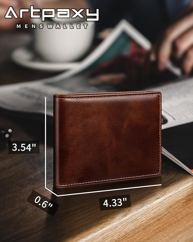 Artpaxy Mens Wallet Bifold Genuine Leather RFID Blocking Wallet for Men with 1 ID Windows 13 Card Holders 2 cash pockets 1 Gift Box