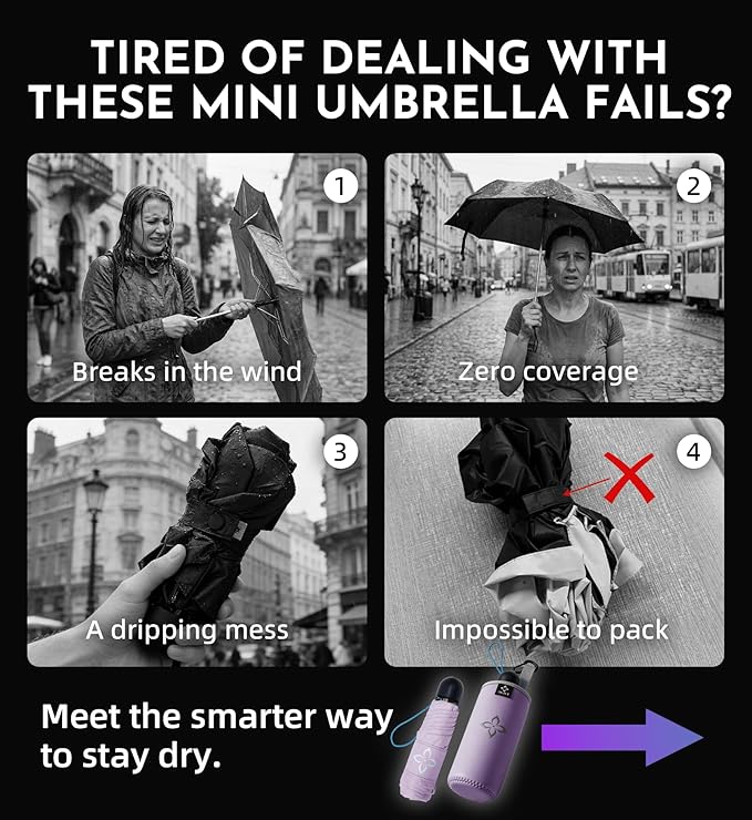 Mini Travel Umbrella for Rain - 43" Large Coverage Small Compact Umbrella, Reinforced Strong Frame, Lightweight Portable Parasol with UPF 100+ UV Protection, Gifts for Adults, Seniors & Students