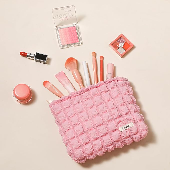 Makeup Bag, Bubble Cloud Travel Cosmetic Bag Organizer, Large Capacity Toiletry Make Up Bags with Zipper for Women and Girls, Pink