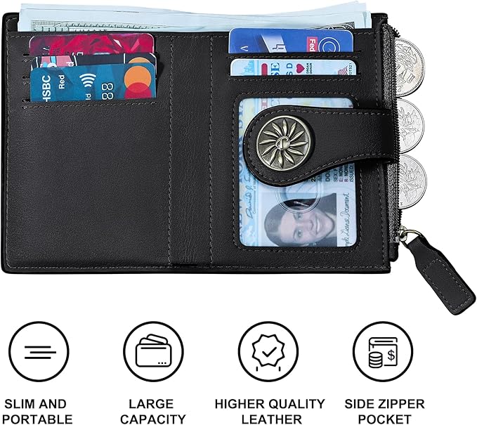 Tipmile Small Wallet for Women Bifold RFID Blocking Card Holder Leather Wallets with Zipper Coin Pocket