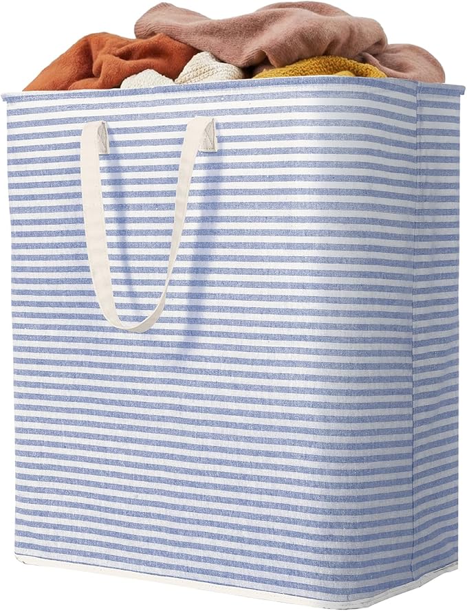 Lifewit 1 Pack Laundry Basket 100L Each, Collapsible Clothes Hamper with Reinforced Handles, Freestanding Waterproof Design for Bedroom and Laundry Room, Blue 100L Total