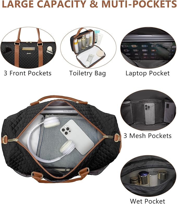 Women Weekender Travel Duffle Bag: Travel Duffel Overnight Bags with Shoe Compartment Large Carry on Tote with Toiletry Bag Weekend Traveling Yoga Gym Hospital Bag for Women with Wet Pocket