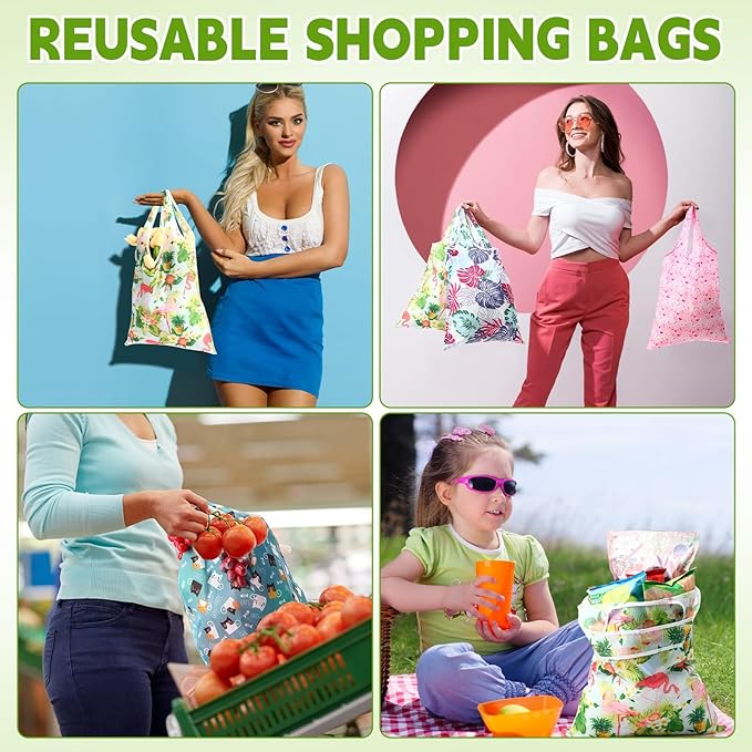 Paterr 24 Pcs Foldable Reusable Shopping Bag Recycle Travel Grocery Bag Fold to Pocket Tote Bulk for Daily Supplies Load