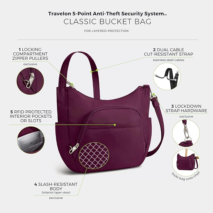 Travelon Anti-theft Classic Crossbody Bucket Bag | Anti-theft
