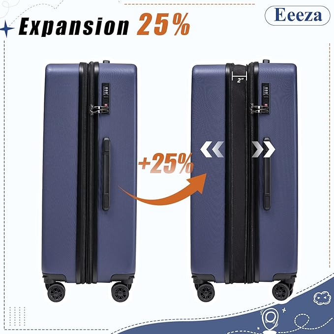 Expandable Carry on Luggage Sets,Suitcases with Detachable Wheels Hardshell 22x14x9 Airline Approved,Lightweight Luggage Set with TSA Lock,Carry on Suitcase