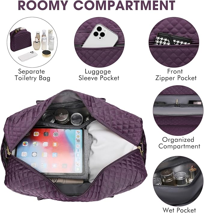 Travel Duffle Bag Weekender for Women - 38L Carry-On Overnight Personal Item Bag with Shoe Compartment & Wet Pocket Weekend Tote Bags with Toiletry Hospital Bags for Labor and Delivery