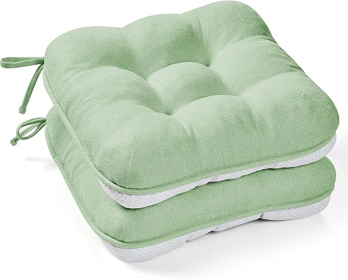 BETU Chair Cushions for Dining Chairs Set of 2,3.5" Thick Kitchen Table Chair Pads with Ties,Non Slip Backing and Covers, Home Decor Seat Cushion for Dining Room,Bar,Patio Chairs16"X16"X3.5"Sage Green