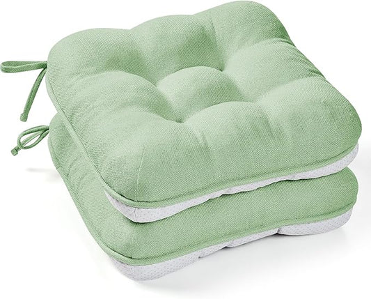 BETU Chair Cushions for Dining Chairs Set of 2,3.5" Thick Kitchen Table Chair Pads with Ties,Non Slip Backing and Covers, Home Decor Seat Cushion for Dining Room,Bar,Patio Chairs16"X16"X3.5"Sage Green