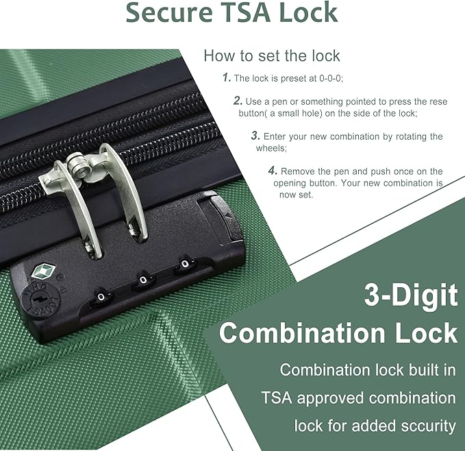 28 Inch Checked-Large Luggage, Lightweight ABS Hard Shell Suitcase with Spinner Wheels, Expandable Travel Luggage with Combination Lock & Side Hooks for Men Women (Green., 28)