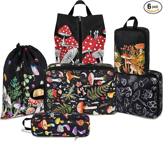 6 Pcs Compression Packing Cubes Waterproof Suitcase Travel Bag Luggage Backpack Organizer Travel Cubes for Packing-Black Mushroom