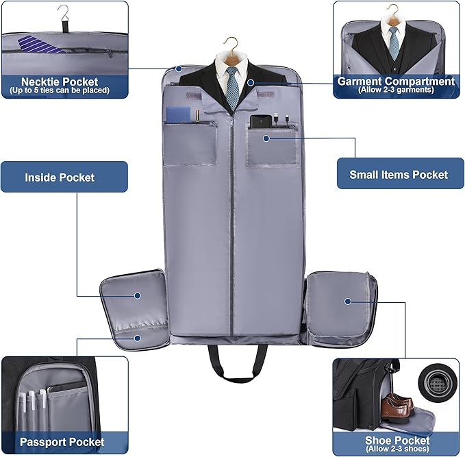 HILOMON Convertible Duffle Bags for Travel Carry On Suit Duffle Bags with Shoulder Strap 2 in 1 Hanging Garment Duffle Bag for Men Women