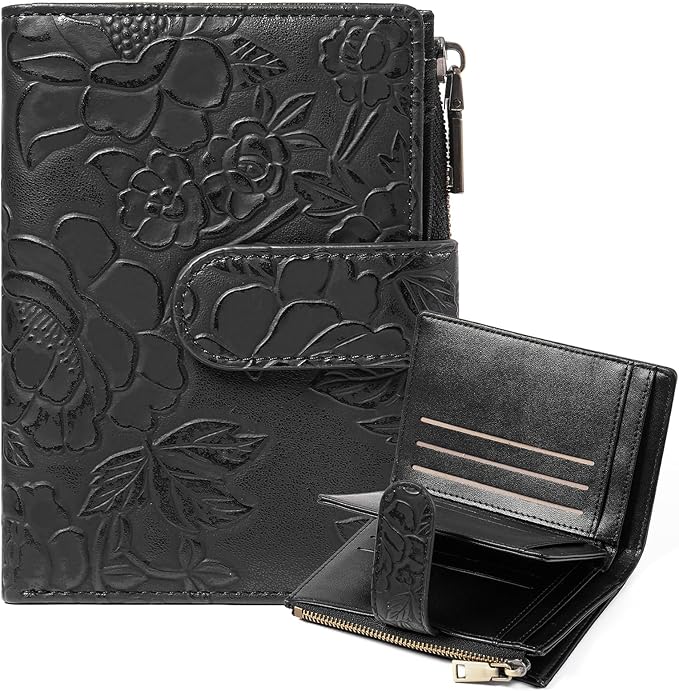 GAEKEAO Womens Wallet Small Vegan Leather RFID Blocking Bifold Zipper Pocket Wallet Card Case Purse with ID Window