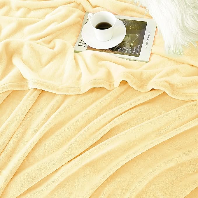 Hansleep Fleece Cream Yellow Full Blanket, Super Soft Flannel Fuzzy Plush Cozy Blanket for All Seasons, Cream Yellow, Full 84x90 Inches