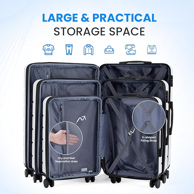 Simple Deluxe 20 Inch Hardside Carry On Luggage, Suitcase with Double Spinner Wheels & TSA Lock, Hard Shell Suitcase, Expandable Rolling Lightweight Luggage, White