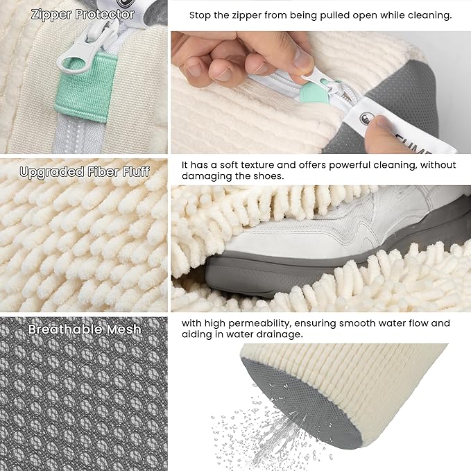 2Pcs Shoe Washing Machine Bag, Sneaker Laundry Bag for Washing Machine, Extra Long and Thick Microfibre Fluff, Reusable for Washer and Dryer (2pcs, Greige)