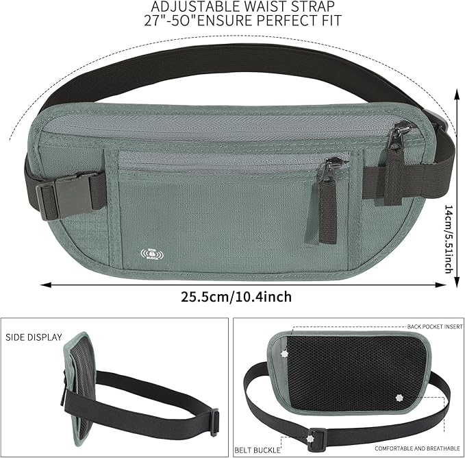 Money Belt for Travel Hidden Travel Pouch Women Men Hidden Rfid Passport Holder for Travel (Dark Green)