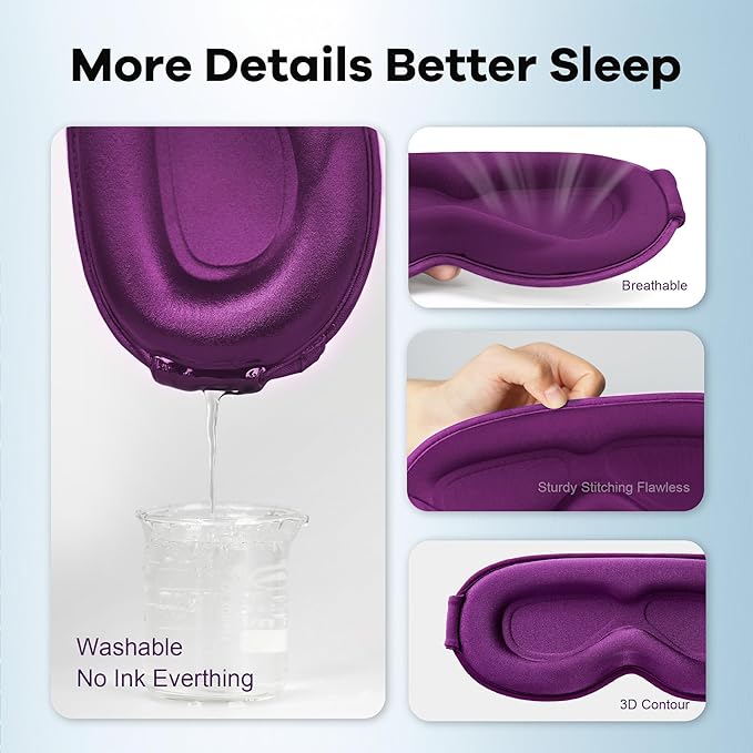 Blackout Eye Mask for Deep Sleep, 3D Weighted Sleep Mask for Women, Zero Pressure, Lash-Friendly, Perfect for Airplane Travel, Meditation, Yoga, Relaxation & Gifting, Purple