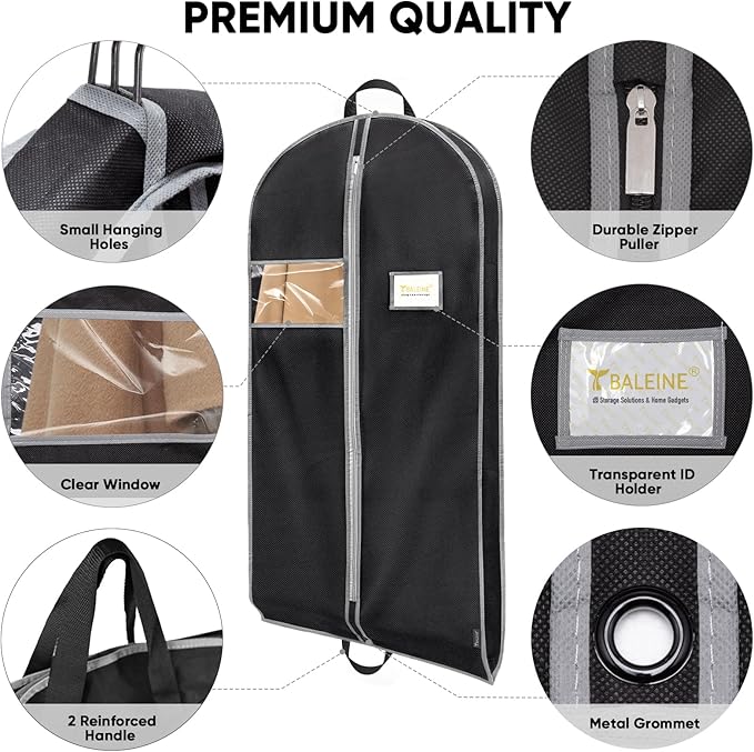BALEINE 1PK Heavy Duty Garment Bag with Shoe Storage Travel Bag for Dresses, Suit, Coats Travel Essential (43", Black) (Pack of 2)